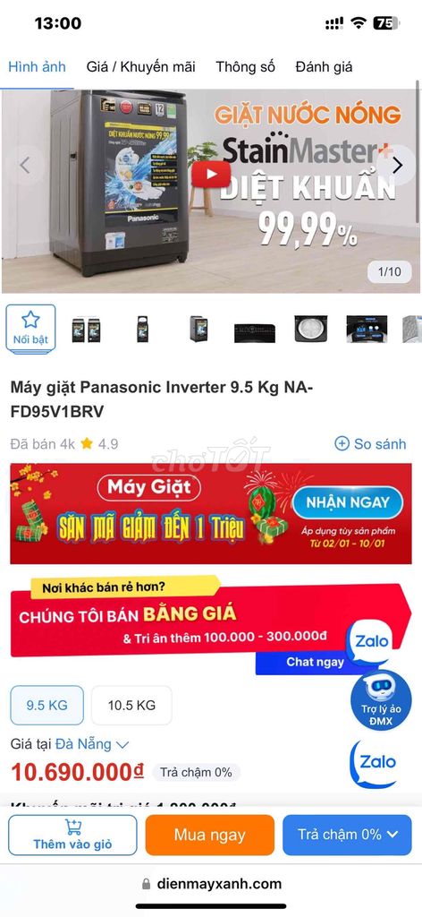 Máy giặt panasonic mới 9k5 inverter 2024