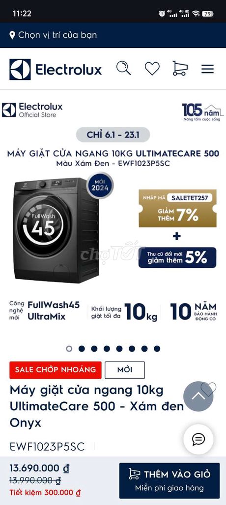 Cần Bán Máy Giặt Electronlux mới 100%