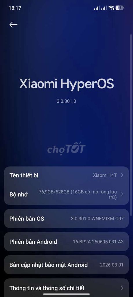 Xiaomi 14T 5G 12GB/512GB Android HyperOS. Mua bán Điện thoại tại Huyện Vĩnh Tường Vĩnh Phúc được đăng bởi Tran Tien Dung hình 1
