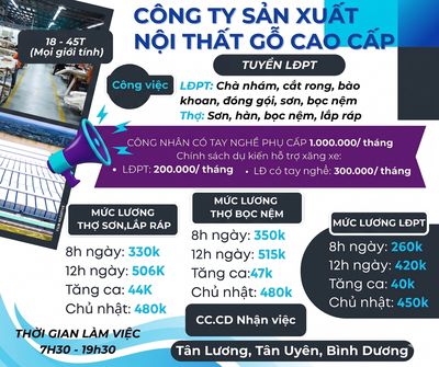 🔥TUYỂN LĐPT, THỢ SƠN, THỢ BỌC NỆM - CHỈ CẦN CCCD🔥