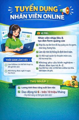 [TUYỂN DỤNG] NHÂN VIÊN LÀM VIỆC ONLINE TẠI NHÀ