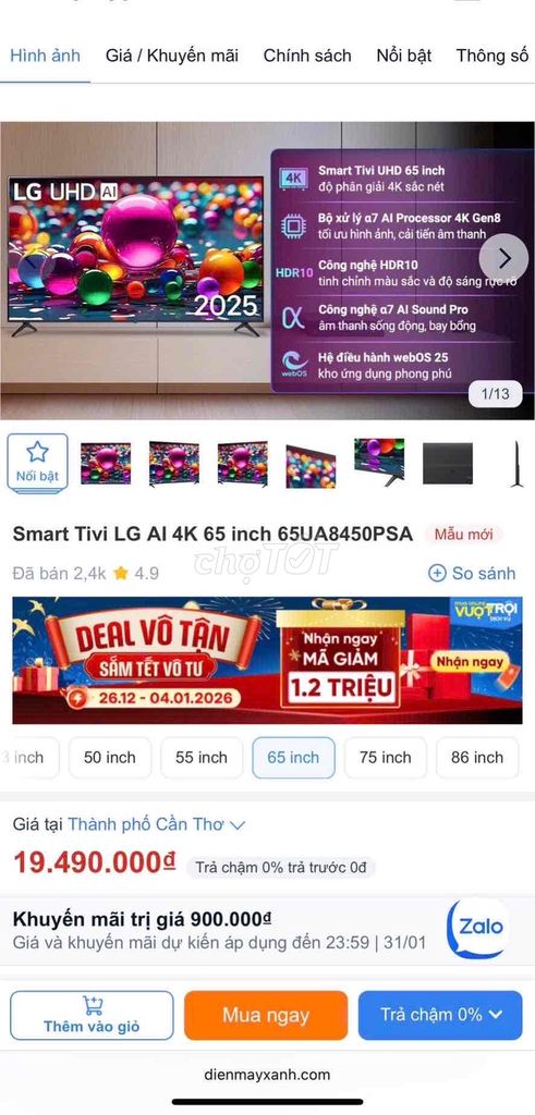 Tivi LG 65UA8450PSA. Mua bán Tivi, Âm thanh tại Quận Bình Thuỷ Cần Thơ được đăng bởi Trí Nhân  hình 1