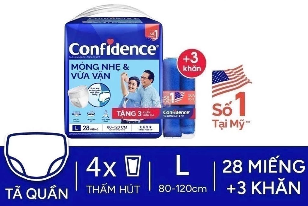 Tã quần người lớn Confidence size L 28 TẶNG 3 KHĂN