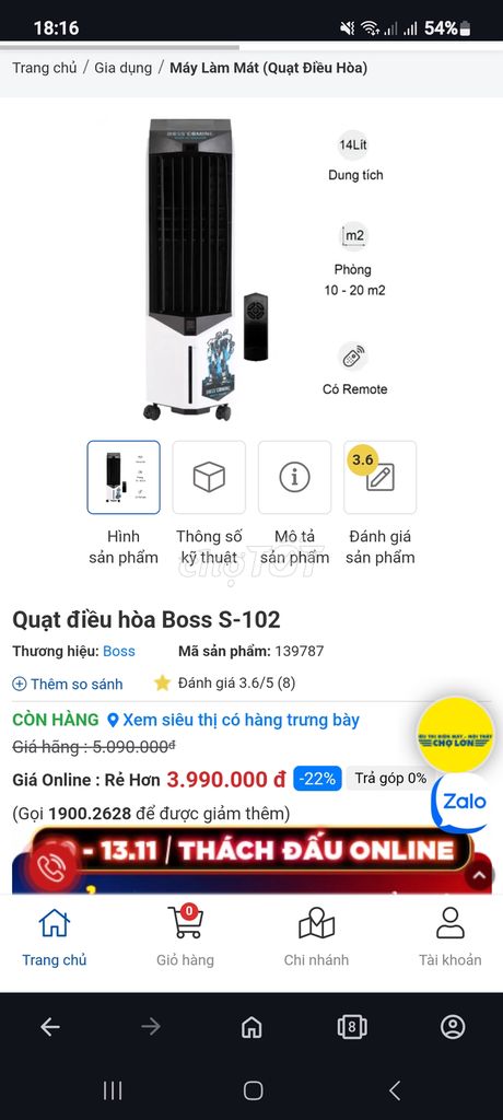 Quạt hơi nước boss 102 thái lan cao cấp