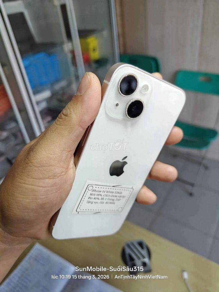 iphone 14 Trắng 128G Pin80% 2sim vật lý zin áp. Mua bán Điện thoại tại Huyện Trảng Bàng Tây Ninh được đăng bởi Sun Mobile Shop Điện Thoại Trảng Bàng Tây Ninh 01 hình 1