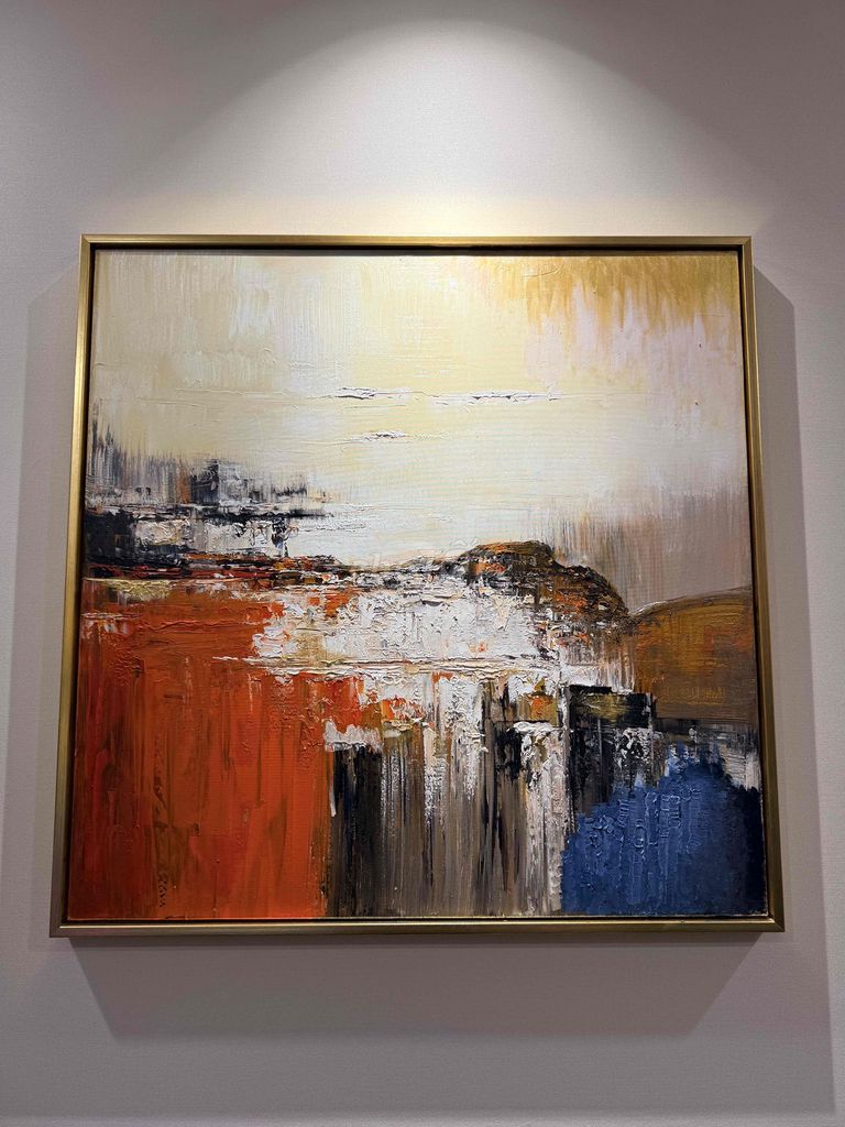 Tranh sơn dầu trừu tượng 80x80cm khung vàng. Mua bán Đồ sưu tầm, đồ cổ tại Quận Nam Từ Liêm Hà Nội được đăng bởi Arthur Pham hình 1