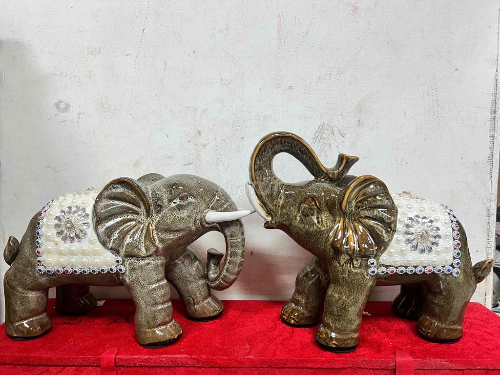 Cặp Voi GốmSứ men chảy đính đá,ngọc trai trang trí. Mua bán Đồ sưu tầm, đồ cổ tại Quận 3 Tp Hồ Chí Minh được đăng bởi Tuỳ Duyên 2 hình 1