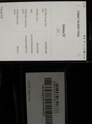 Samsung Galaxy S7 đen bóng 32GB fullbox trùng imei