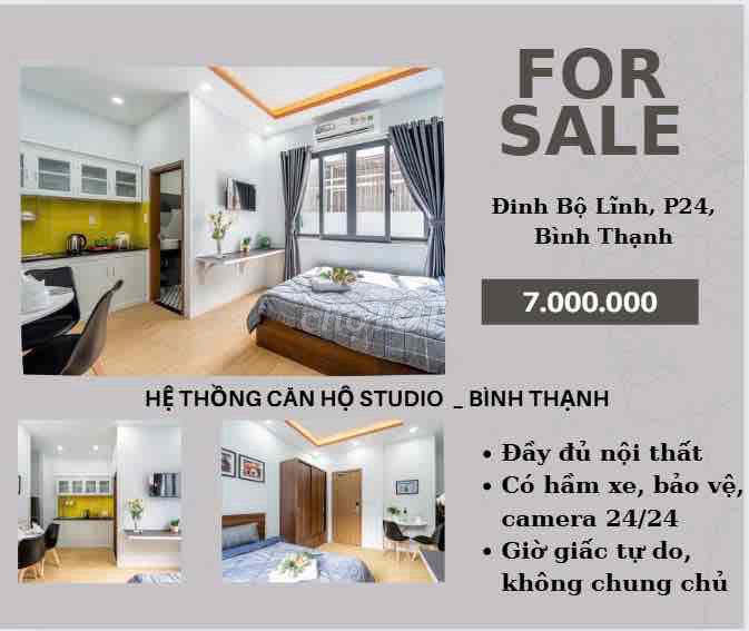 CHO THUÊ STUDIO FULL NỘI THẤ _BÌNH THÀNH_GẦN VĂN LANG, HUTECH,HIU, UEH