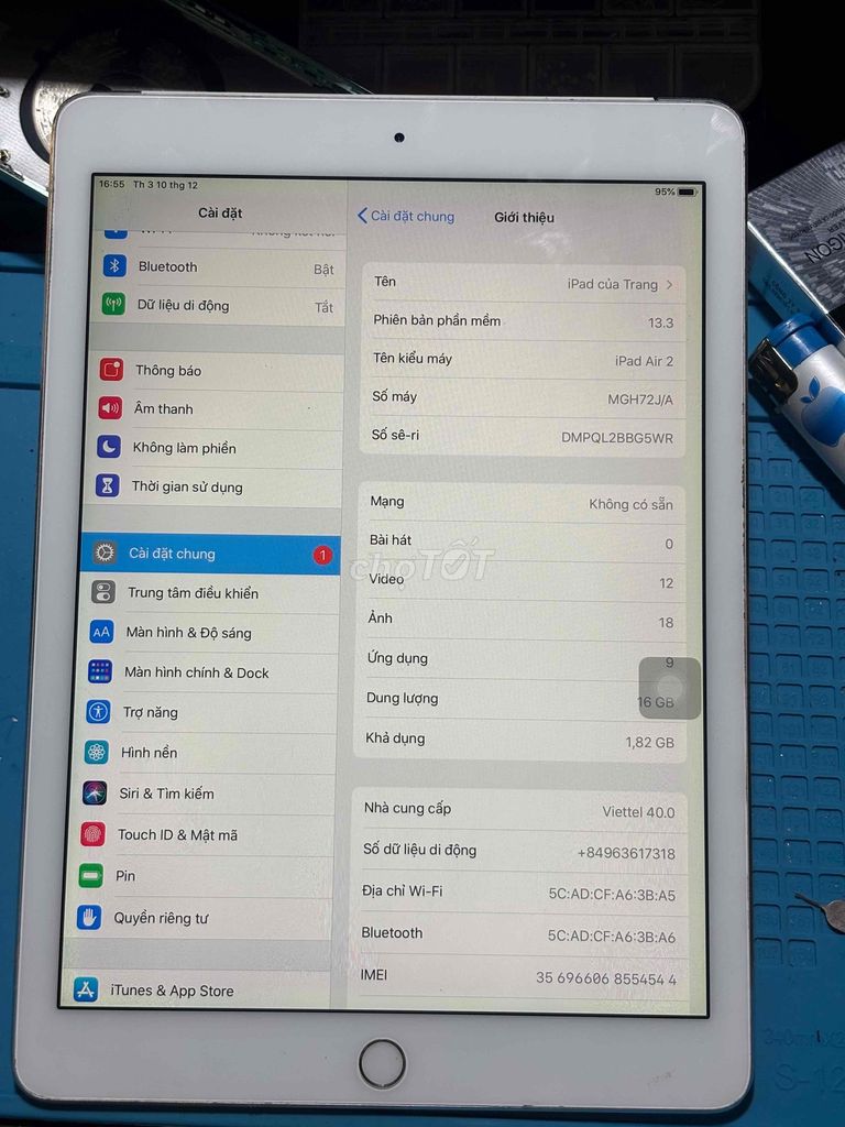 Bán ipad gen 5.wifi 32G .ip air 2 4G wifi