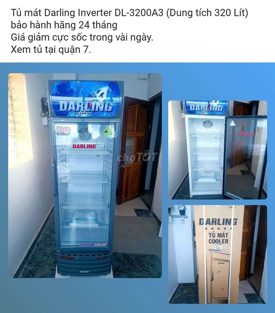 Tủ mát 320 lít inverter darling new alo có liền