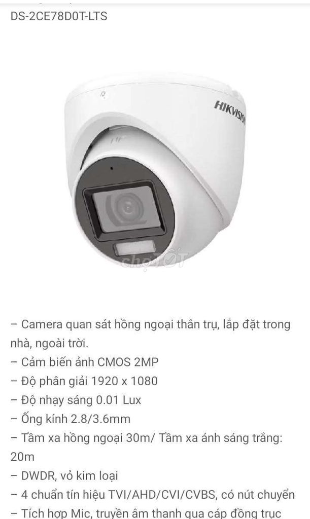 Camera an ninh Hikvision DS-2CE78D0T-LTS. Mua bán Máy ảnh, Máy quay tại Quận 3 Tp Hồ Chí Minh được đăng bởi VUA THẺ NHỚ hình 1