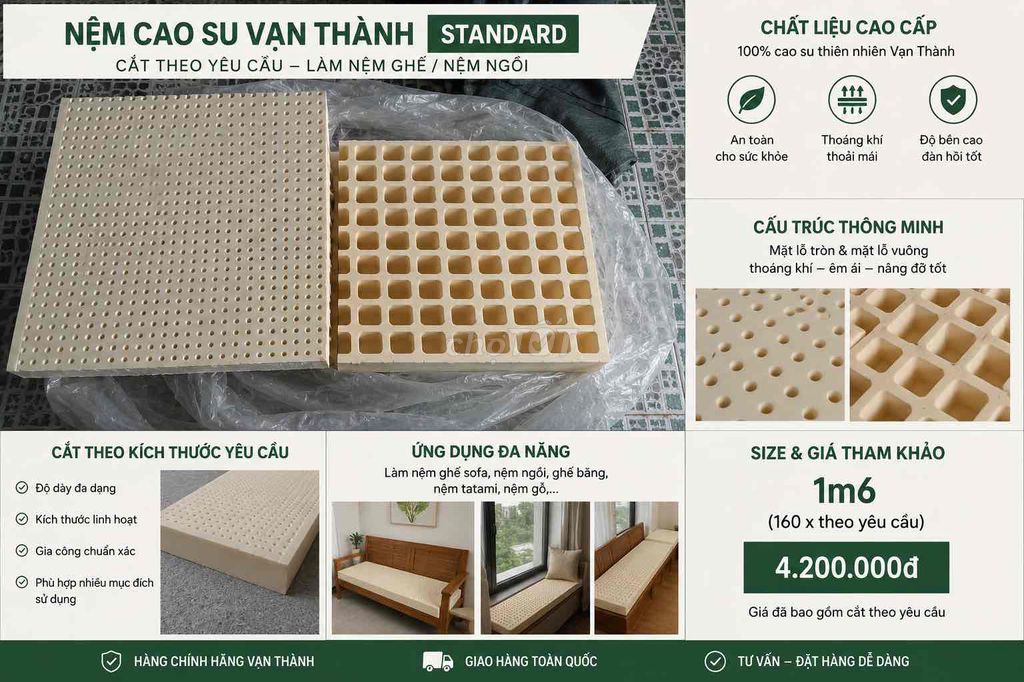 Nệm cao su Vạn Thành 1m6 cắt theo yêu cầu, REAL. Mua bán Giường, chăn ga gối nệm tại Quận Tân Bình Tp Hồ Chí Minh được đăng bởi Nệm Vạn Thành hình 1