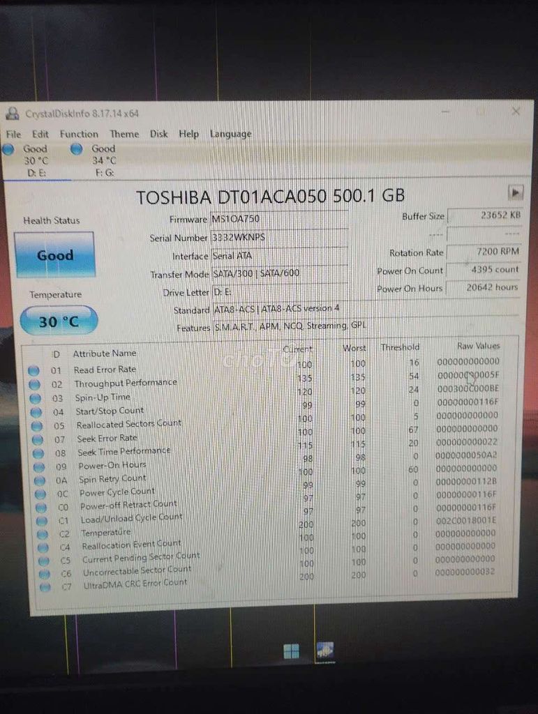 Ổ pc toshiba 500g lưu trữ sk 100%