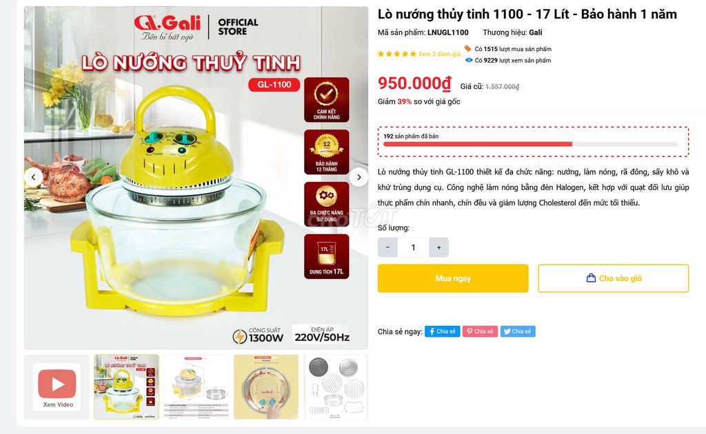 Lò nướng thủy tinh Gali GL-1100 17 lít Trắng. Mua bán Bếp, lò, đồ điện nhà bếp tại Quận Tân Bình Tp Hồ Chí Minh được đăng bởi Hiệp Phạm hình 1