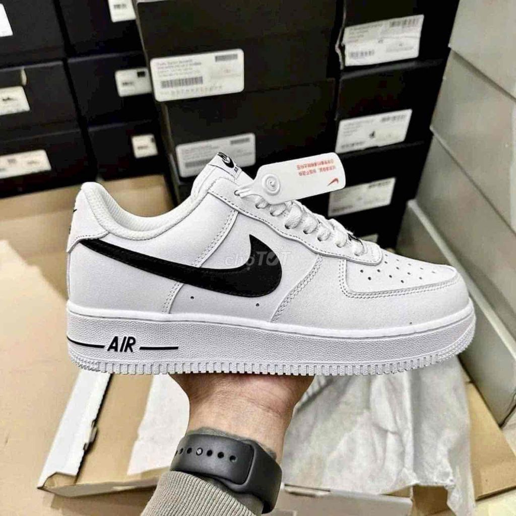 Giày nam nữ Nike AF1 trắng logo đen chính hãng