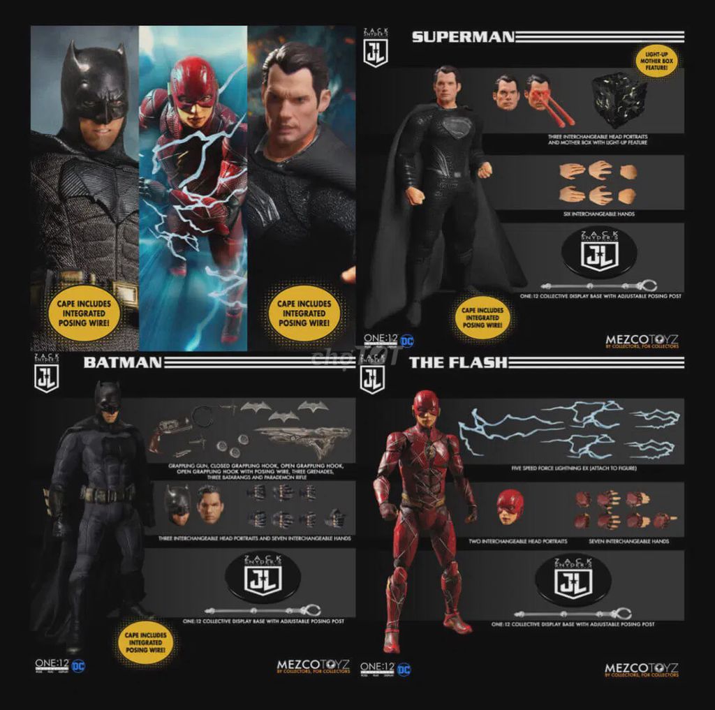 Mô hình MEZCO Batman, Superman, Flash (new seal)