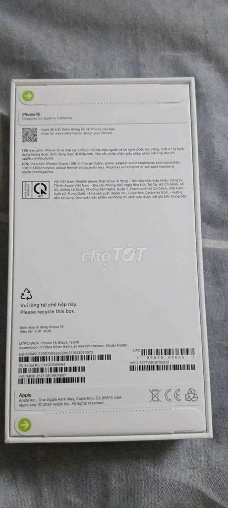 iPhone 15 128GB Đen Mới 100%. Mua bán Điện thoại tại Thành phố Thủ Đức Tp Hồ Chí Minh được đăng bởi hồng như hình 1