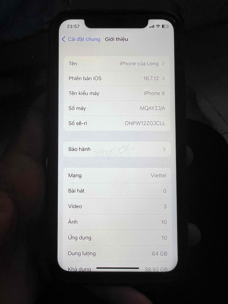 iPhone X 64GB Đã qua sử dụng. Mua bán Điện thoại tại Thành phố Thủ Dầu Một Bình Dương được đăng bởi Phạm Hồng Long hình 1