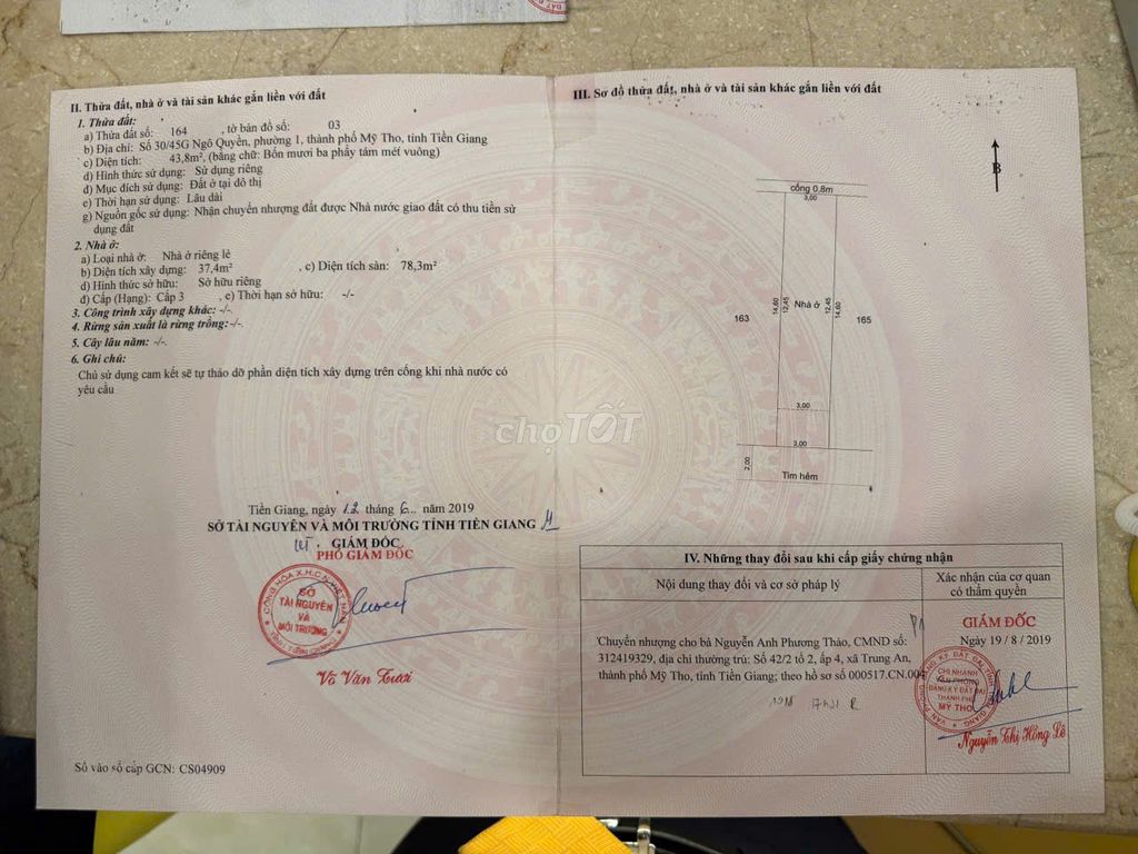 Cần bán nhà 1 lầu gần trường Lê Ngọc Hân, Mỹ Tho, TG