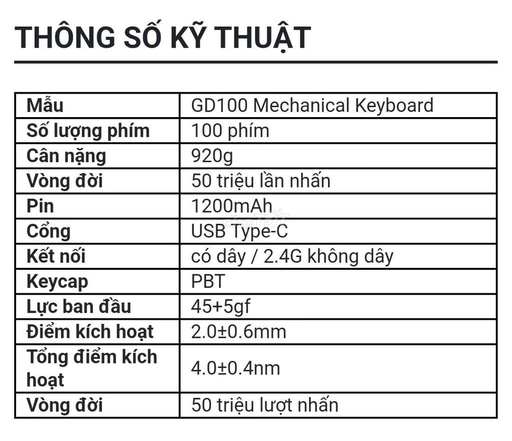 Bàn phím cơ GD100 Milky Brown Yellow Axis switch