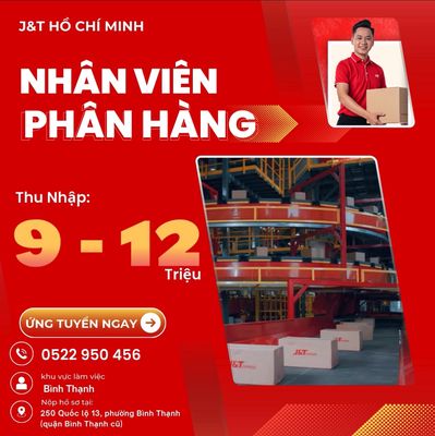 [Bình Thạnh] TUYỂN NHÂN VIÊN PHÂN HÀNG BƯU CỤC. Việc làm tại Quận Bình Thạnh Tp Hồ Chí Minh được đăng bởi JT Express TP HCM