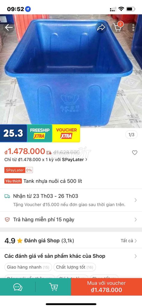 Dọn nha tl Tank nuôi cá 500l còn mới 90%