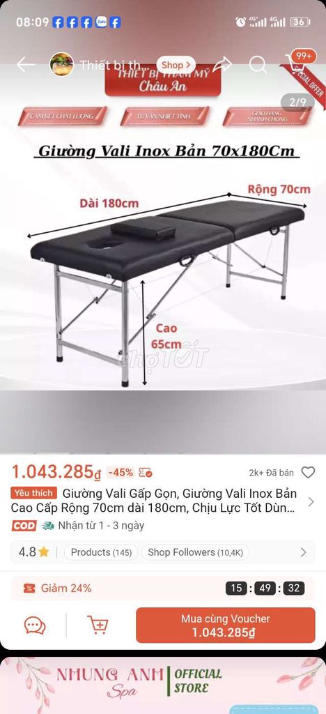 Giường gấp Inox Đen 180x70cm Gấp gọn. Mua bán Giường, chăn ga gối nệm tại Quận Nam Từ Liêm Hà Nội được đăng bởi Nhung Tuyết hình 1