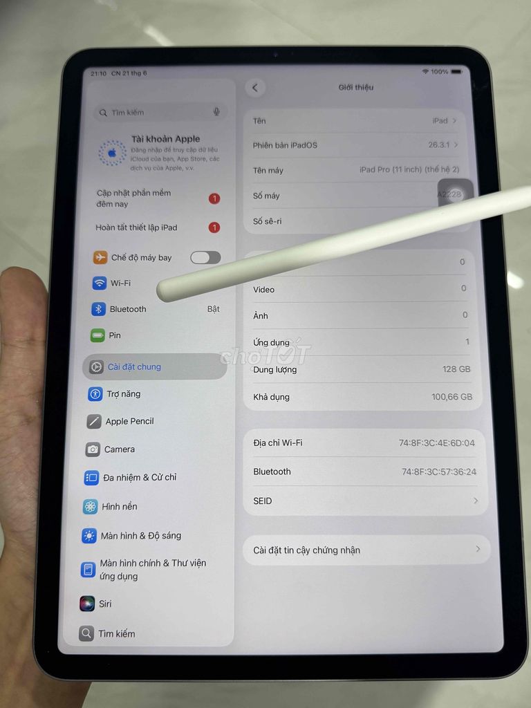 Apple iPad Pro 11 inch 128GB +pen2. Mua bán Máy tính bảng tại Quận Tân Phú Tp Hồ Chí Minh được đăng bởi TRHIEP hình 1