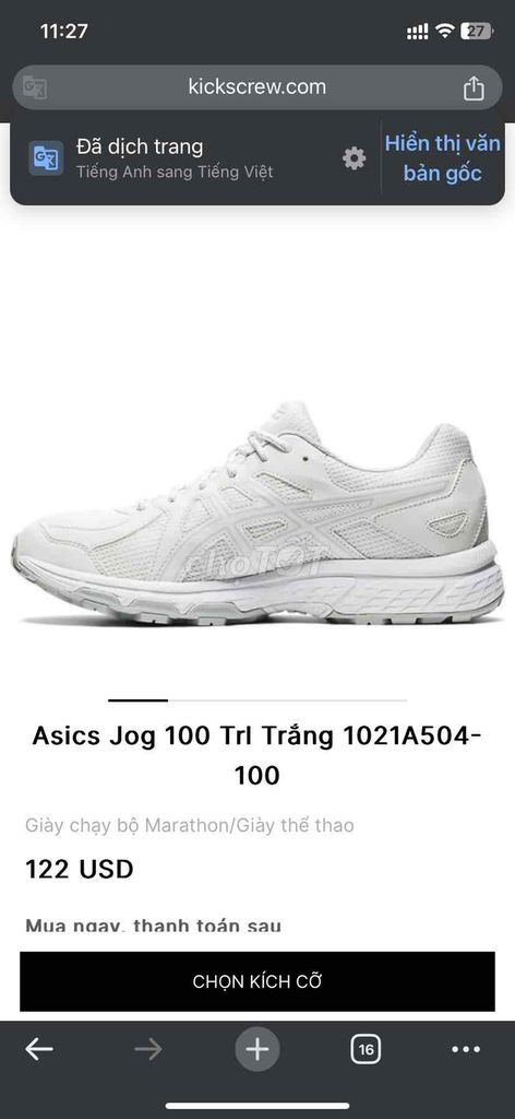 Asics Jog 100 Trl Trắng ( 42,5,27cm )