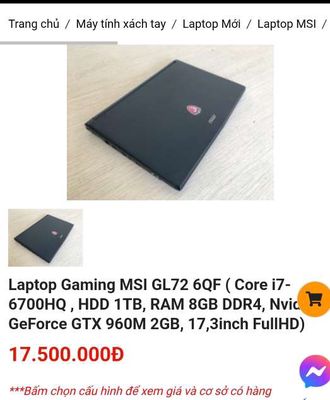 Laptop Gaming Core i7-6700HQ , RAM 16GB,GTX 960M. Mua bán Laptop tại Quận Đống Đa Hà Nội được đăng bởi Quang Minh