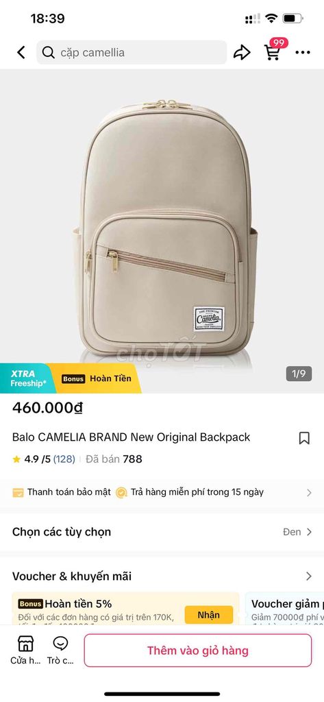 Balo Camelia Đen Unisex 14 inch. Mua bán Túi xách tại Huyện Giồng Riềng Kiên Giang được đăng bởi Trần Anh Thư hình 1