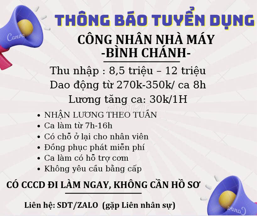 CÔNG NHÂN NHÀ MÁY LƯƠNG TUẦN-BAO CƠM-HỖ TRỢ CHỖ Ở