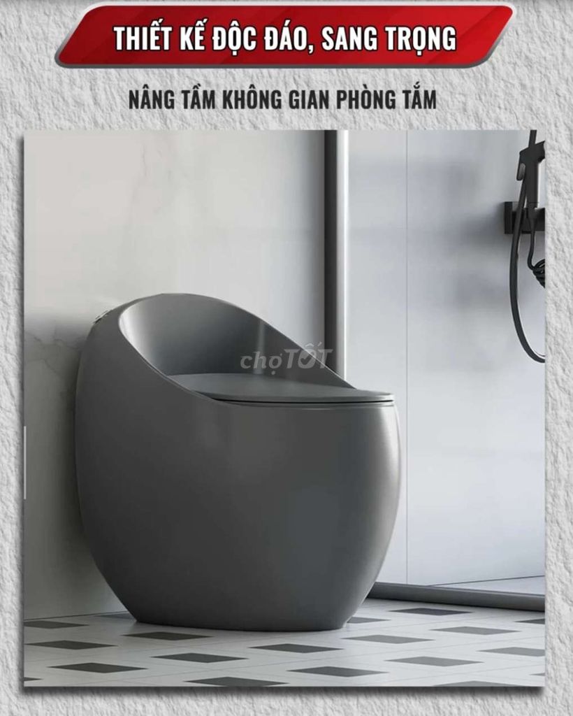 Bồn Cầu Trứng Xám Nắp Rơi Êm Cao Cấp