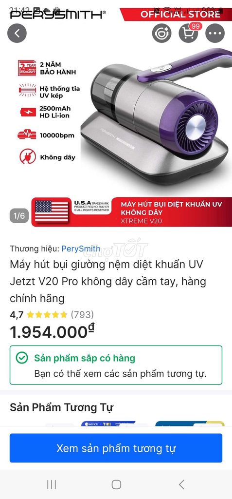 Máy hút bụi PerySmith Jetzt V20 Pro Tím. Mua bán Thiết bị vệ sinh, nhà tắm tại Thành phố Thủ Dầu Một Bình Dương được đăng bởi A Vỹ hình 1