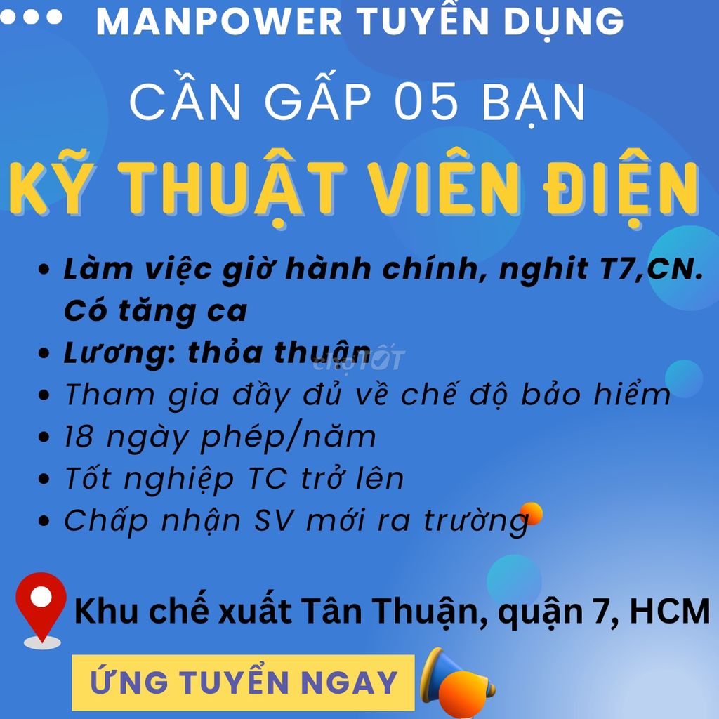 Q7 KỸ THUẬT VIÊN ĐIỆN - SV mới ra trường - chưa KN