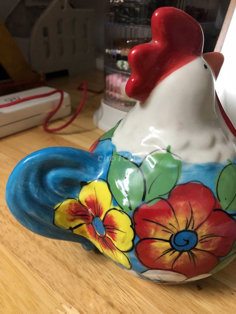 Gà gốm hoa trang trí