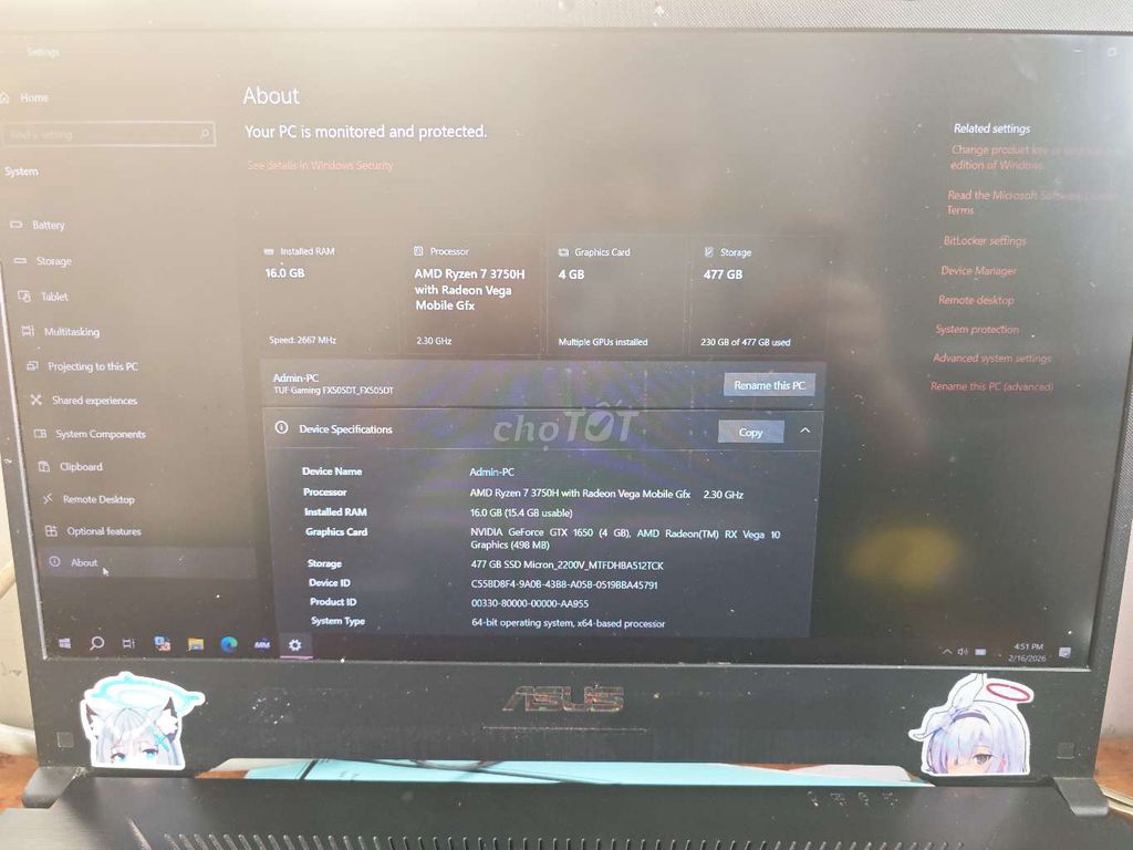 ASUS TUF Gaming FX505DT R7 16GB/477GB. Mua bán Laptop tại Thành phố Biên Hòa Đồng Nai được đăng bởi Dương Hoàng hình 1