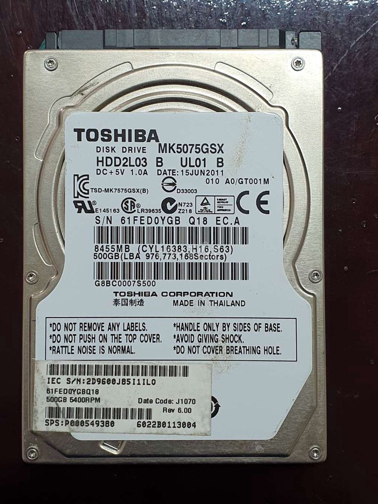 HDD Toshiba MK5075GSX 500GB. Mua bán Linh kiện (RAM, Card...) tại Quận Bình Thuỷ Cần Thơ được đăng bởi Mionho hình 1