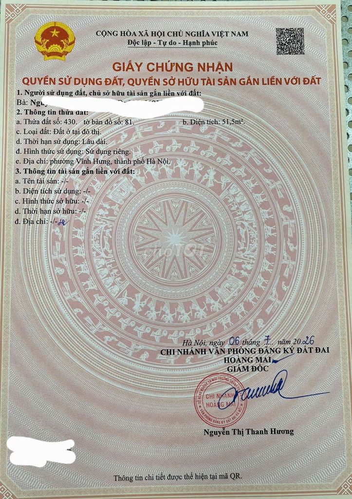 Bán đất Vĩnh Hưng, Hn