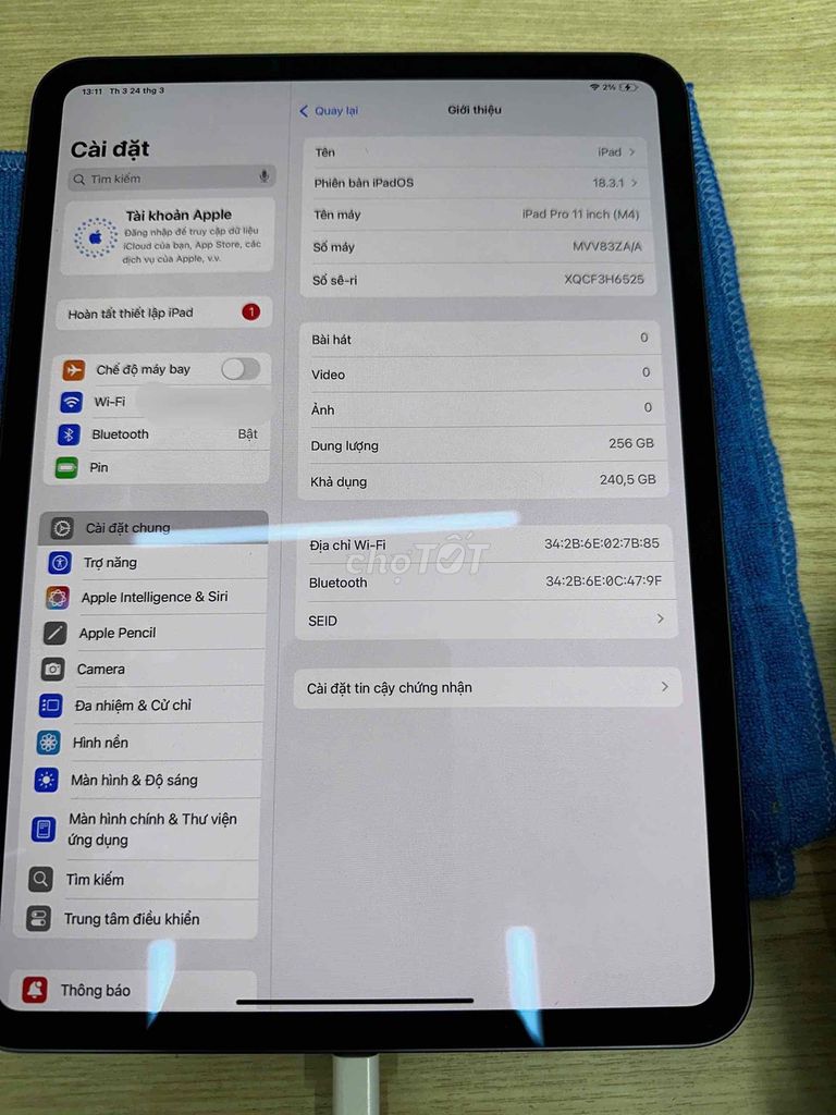 iPad Pro 11 inch M4 256GB Wifi 2024. Mua bán Máy tính bảng tại Thành phố Thủ Dầu Một Bình Dương được đăng bởi Nguyễn Cao Trí hình 1