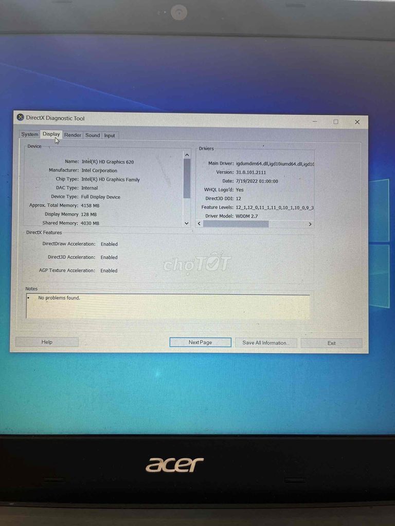 Thanh lí laptop Acer aspire i3- 7100U SSD 128gb