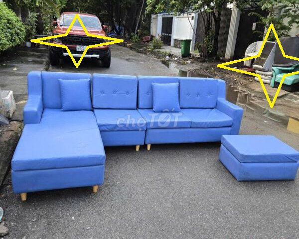 Thanh Lý Bộ Ghế Sofa Góc L Bọc Vải Màu Xanh Dương