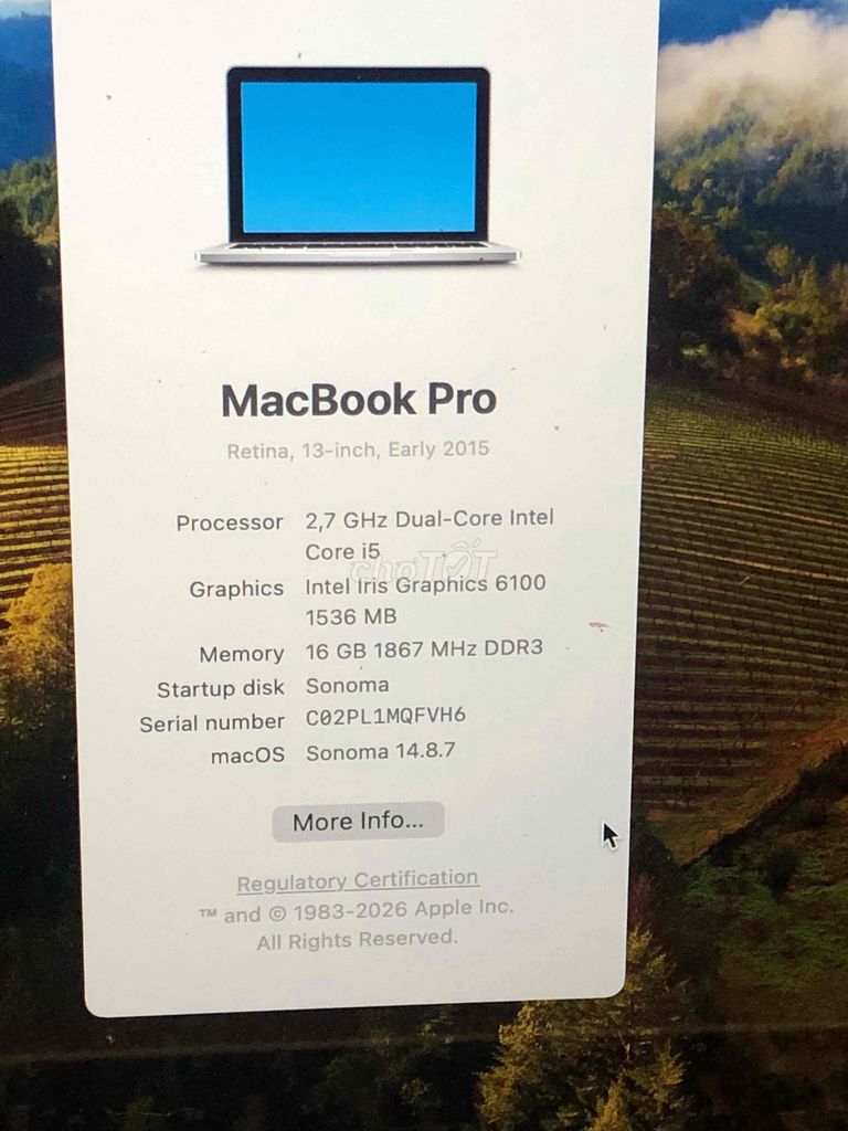 Apple MacBook Pro 2015 i5 13 inch 16GB/256GB Bạc. Mua bán Laptop tại Thành phố Thủ Đức Tp Hồ Chí Minh được đăng bởi Apple Shop hình 1