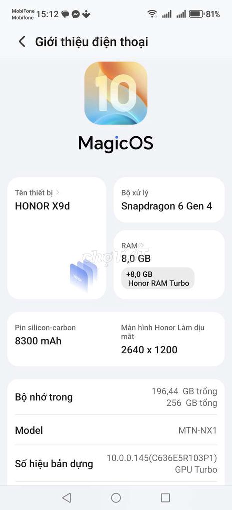 Honor X9d 256GB. Mua bán Điện thoại tại Quận Ngũ Hành Sơn Đà Nẵng được đăng bởi Nguyễn Lê Hoàng Dũng hình 1