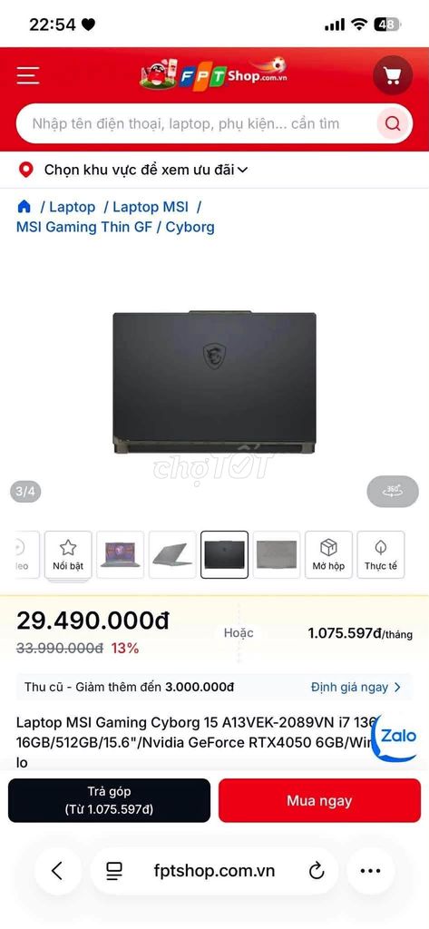 MSI Gaming Cyborg 15 i7 136 15.6 inch 16GB/512GB RTX4050. Mua bán Laptop tại Quận 10 Tp Hồ Chí Minh được đăng bởi Hội Đồ Điện Tử hình 1