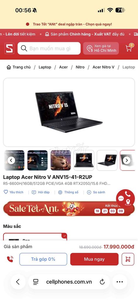 Acer Nitro V ANV15-41-R2UP R5-6600H 15.6 inch 16GB. Mua bán Laptop tại Quận 7 Tp Hồ Chí Minh được đăng bởi Ng Thanh Toan hình 1