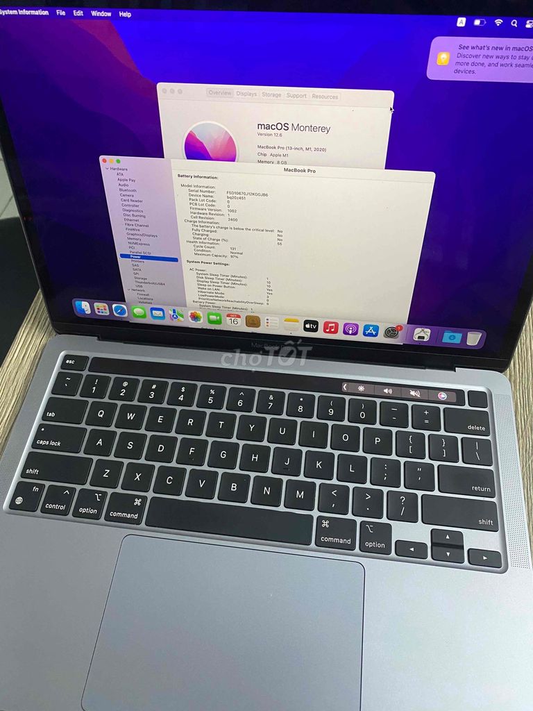 Macbook pro m1 2020 8g/256g gray pin97% bh3 tháng