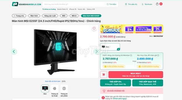 Pass Màn hình MSI G255F Gaming