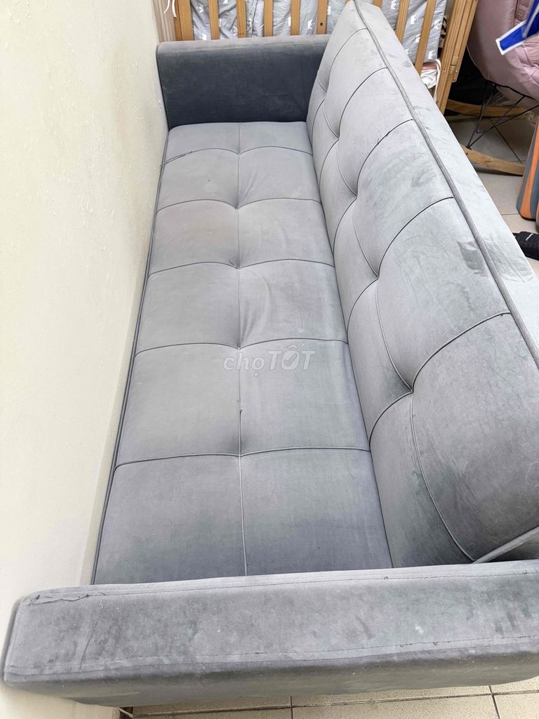 Sofa giường vải nhung màu xám